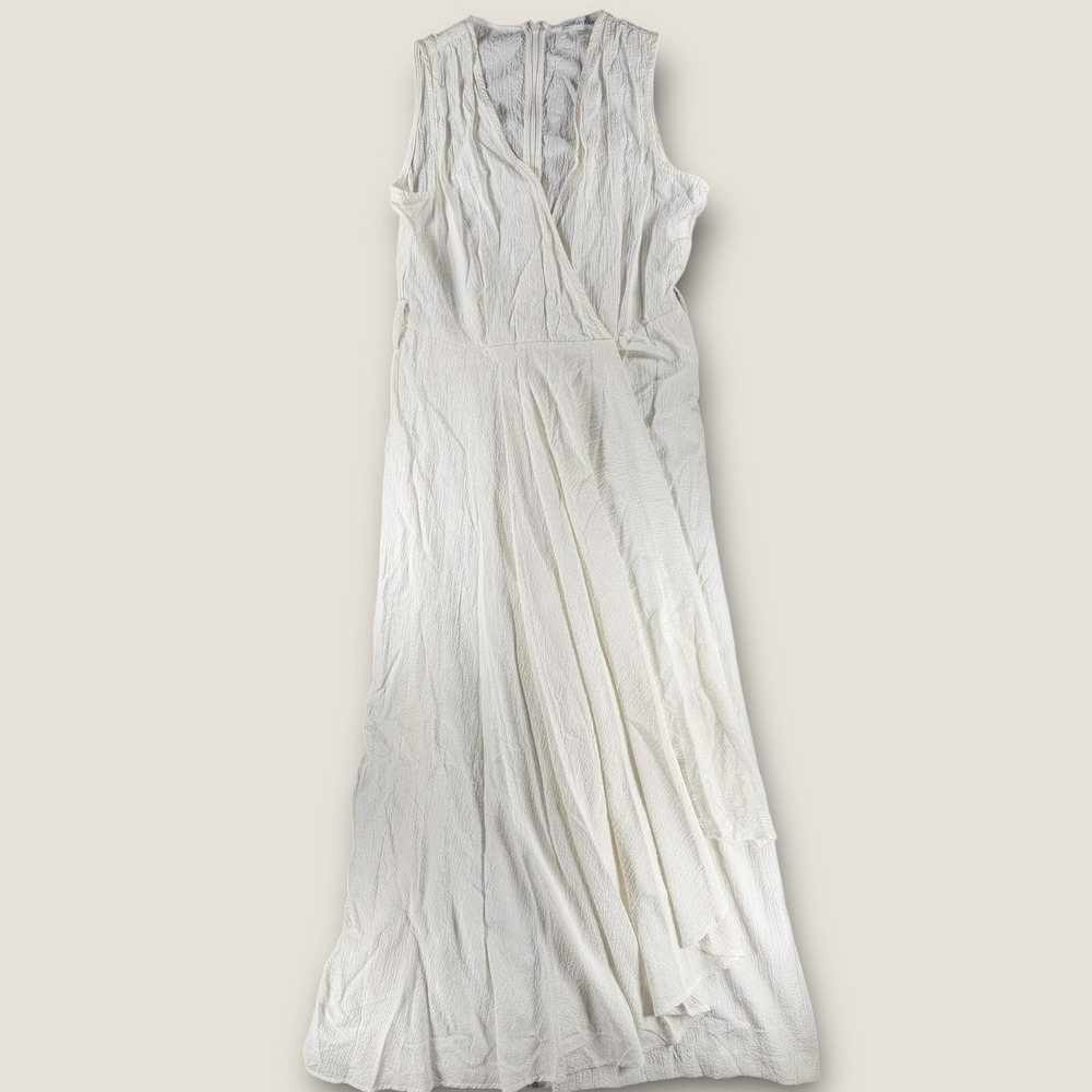 Calvin Klein Jumpsuit‎ Womens 4 White Textured Wide Leg Sleeveless Surplice READ